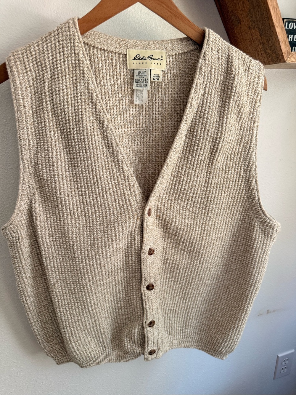 Eddie Bauer Beige Knit Button-Front Men's Cardigan Vest